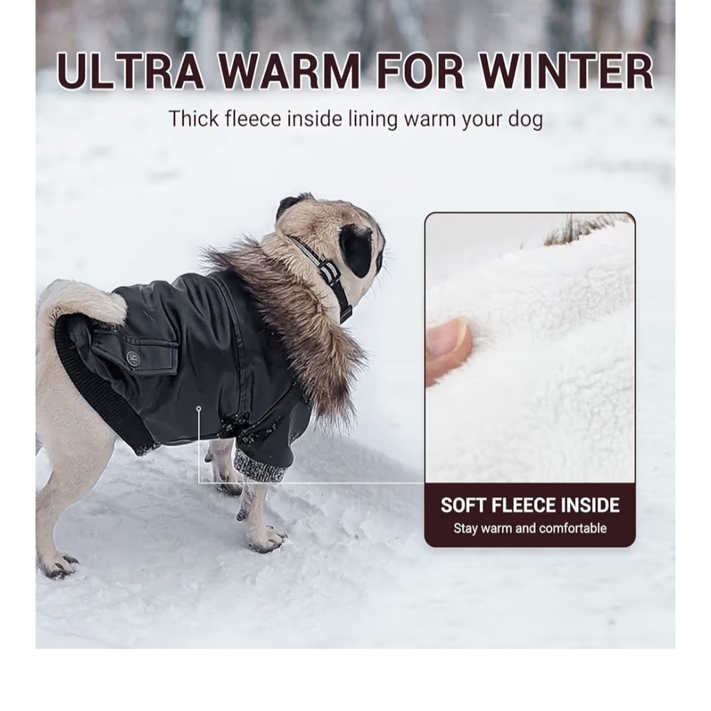 Stylish Black Dog Coat with Fur Trim